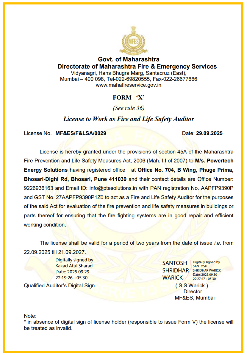 MF&ES/F&LSA/0029 - License to Work as Fire and Life Safety Auditor certificate
